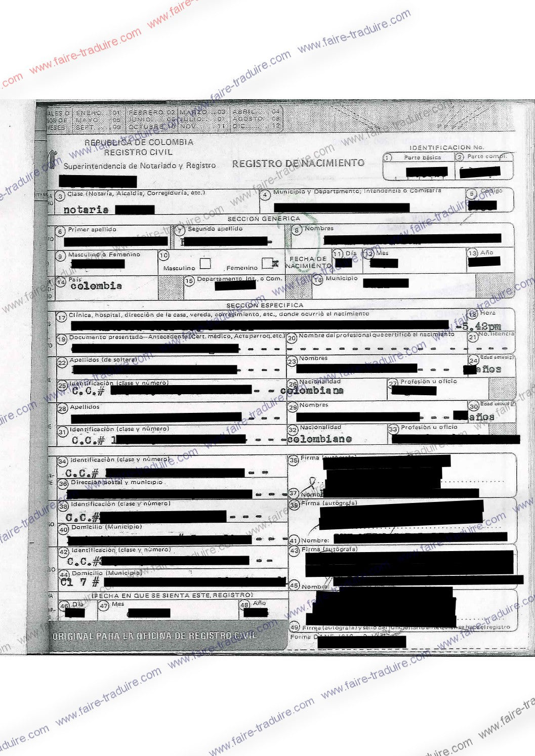 Traduction assermentée vers le français d'acte de naissance étranger