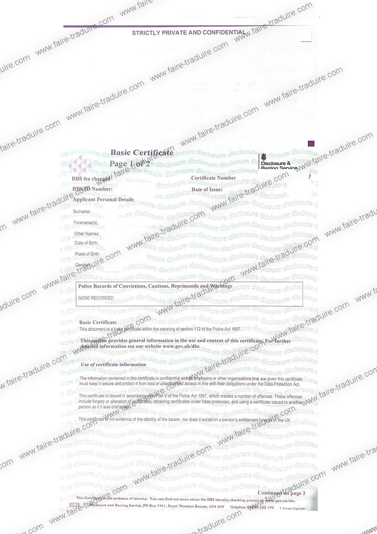 Traduction assermentée vers le français de casier judiciaire étranger