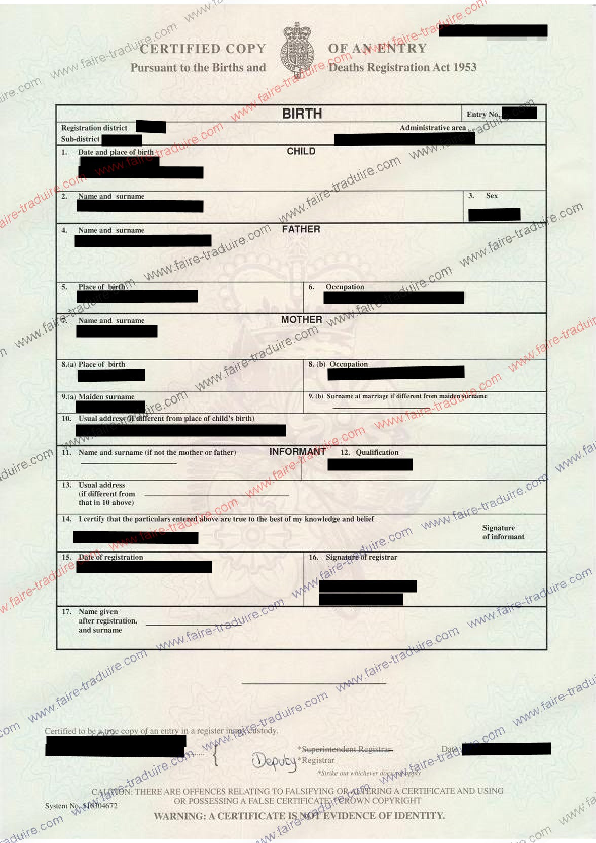 Traduction assermentée vers le français d'acte de naissance étranger