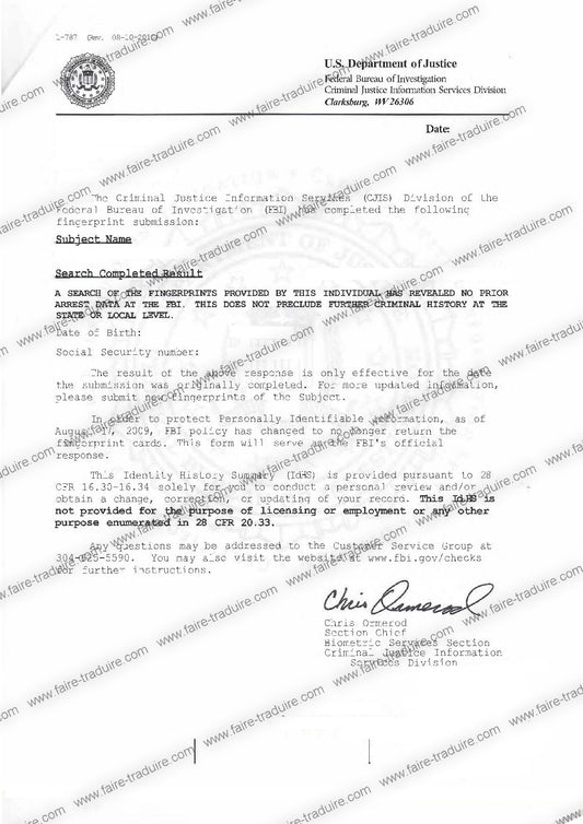 Traduction assermentée vers le français de casier judiciaire étranger