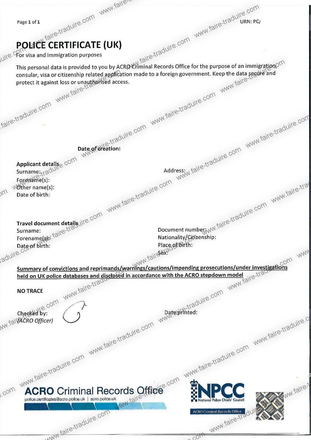 Traduction assermentée vers le français de casier judiciaire étranger