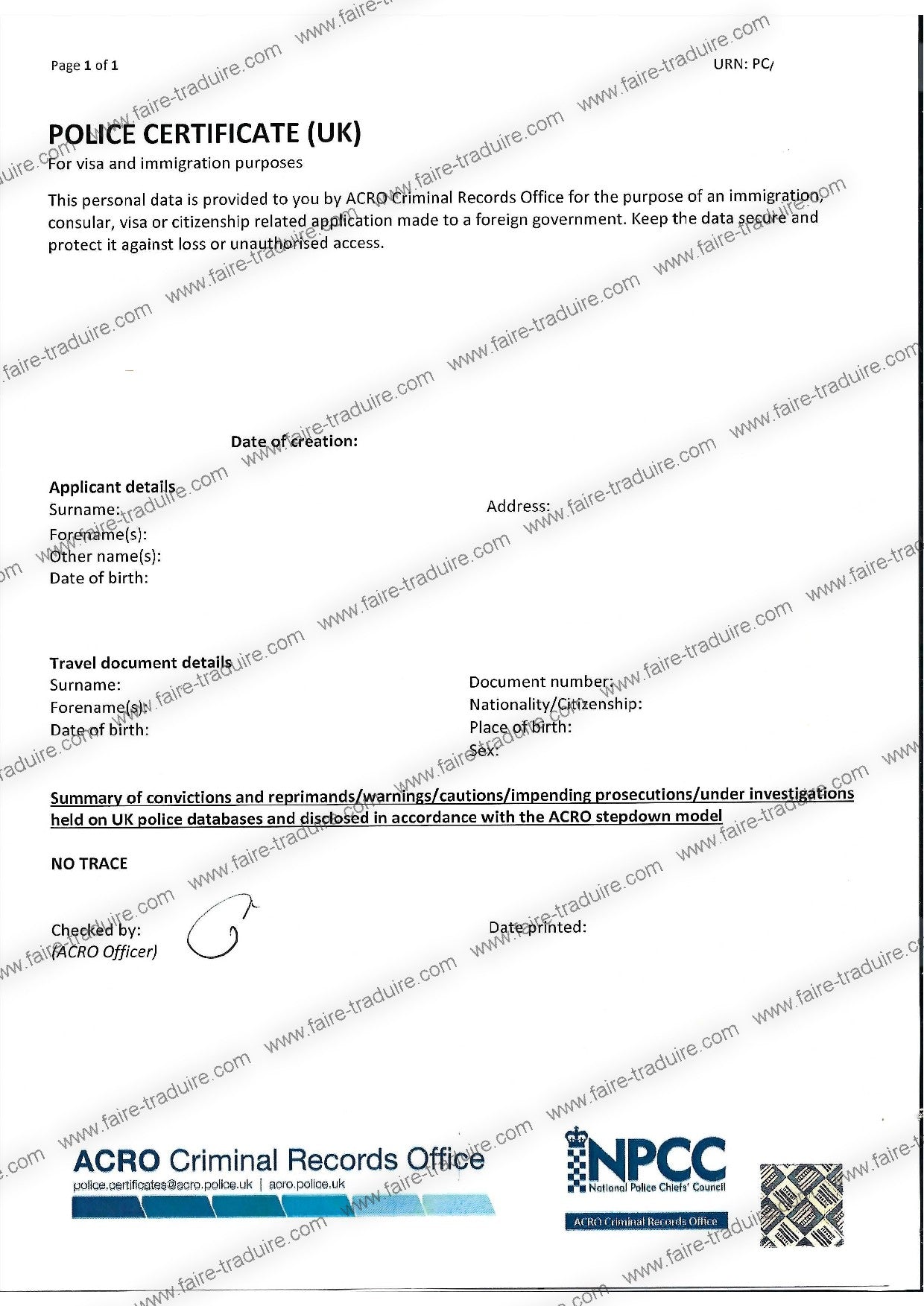 Traduction assermentée vers le français de casier judiciaire étranger